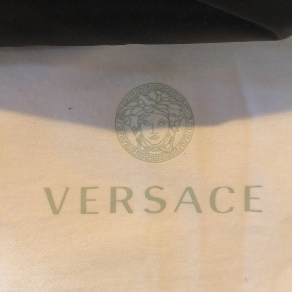 Versace like new black Greca travel bag gold accents nylon magnet close 17x14x7